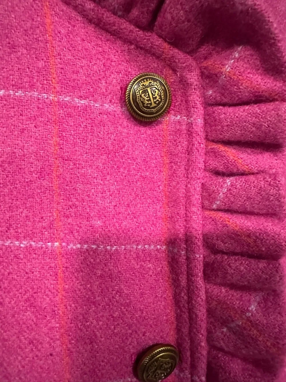 Talbots Wool Jacket Blazer size 18 Pink Plaid Button Up Peplum Ruffle Trim